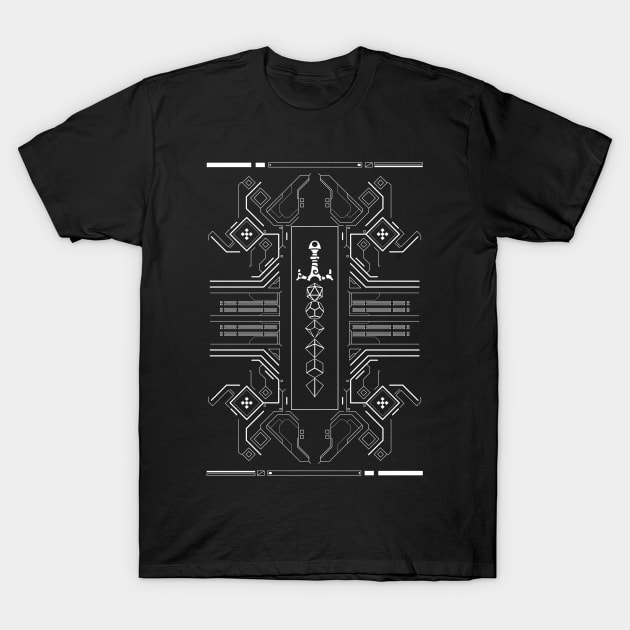 Minimalist Futuristic Polyhedral Dice Sword T-Shirt by pixeptional